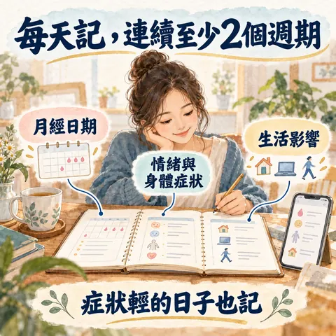 每天記錄月經、症狀及生活影響至少兩個週期