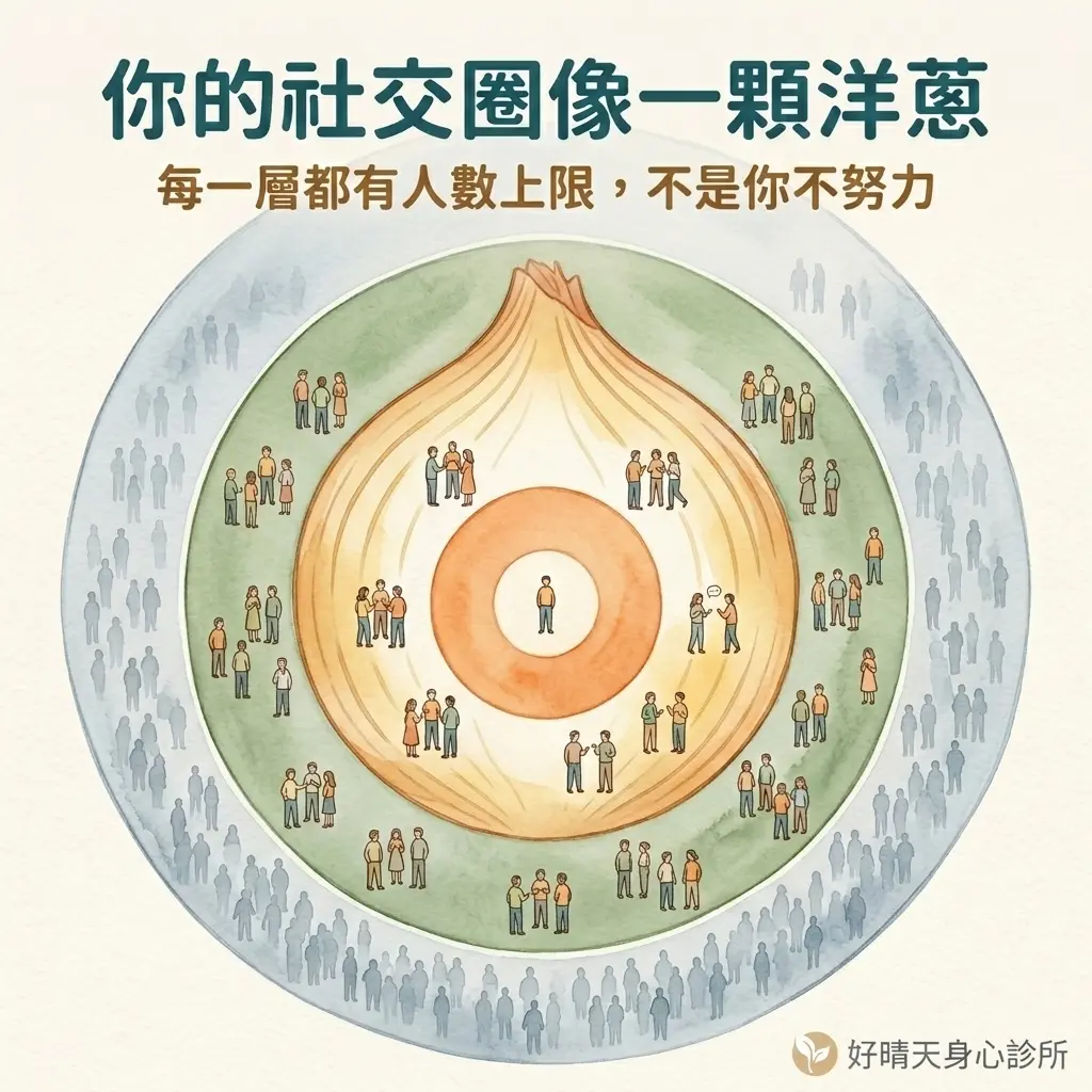 你的社交圈像一顆洋蔥:由內而外分層,每層都有人數上限,不是你不努力