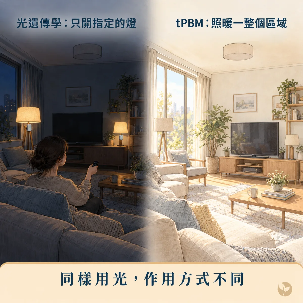 光遺傳學像只開指定的燈,tPBM 像照暖整個房間的陽光,兩者作用方式不同